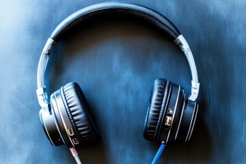 Headphones resting on a blue background with a sleek and modern design for music enthusiasts