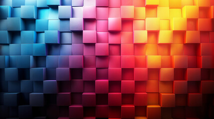 3D Abstract Rainbow Cube background, three-dimensional digital artwork with numerous cubic shapes stacked together, a soft and inviting color palette	
