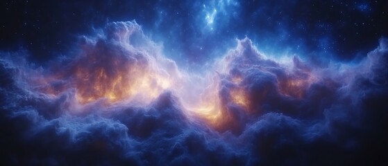 Cosmic cloudscape with glowing nebula.