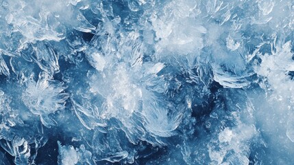 Obraz premium A textured icy surface with frost patterns and snowflakes, cold winter background for seasonal design or concept