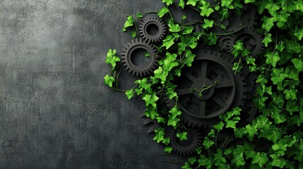   A lush green plant flourishes against a gray wall, adorned with a clock and another vibrant green companion
