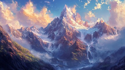 Scenic mountain landscape with majestic peaks and lush greenery