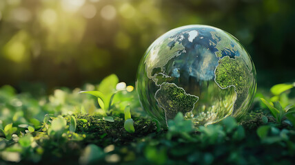 Green sustainable earth globe. Renewable energy transition concept. Generative AI