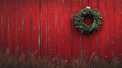 Christmas Wreath on Red Barn Wall