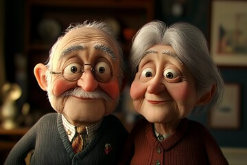 3D grandparent portrait, vector old couple, elder woman with man avatar face cartoon character. Happy adult age people, grandma and grandpa funny family, happy retirement seniors. Old couple clipart