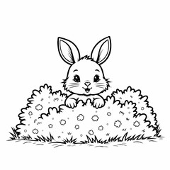 Fototapeta premium Happy cartoon rabbit peeking out from behind a bush