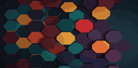 Fototapeta premium Abstract 3d hexagon gradient colorful pattern with dark and technology style honeycomb colorful dark texture background. Vector illustration.