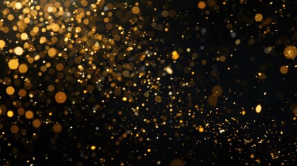 Fototapeta premium Gold Glitter Confetti Falling on Black Background Celebration Idea, Generative AI