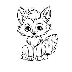 Obraz premium Charming Little Fox Drawing in Black and White for Kids' Coloring Page