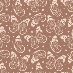 A seamless pattern featuring the Monarch butterfly, Danaus plexippus. Ideal for textile design, wallpapers, and nature-themed projects. Mocha Mousse