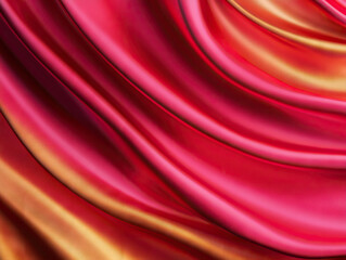Fototapeta premium Vibrant red and gold silk fabric drapes elegantly, creating undulating waves of color and texture