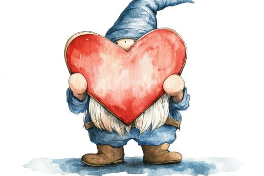 a heart-shaped garden gnome holding a sign of love