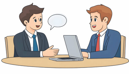 Businessman Explaining Something to a Colleague Using a Laptop at Office  -