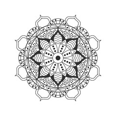 Decorative pattern mandala design. Easy Mandala Black and White Outline. Mandala for Coloring Pages