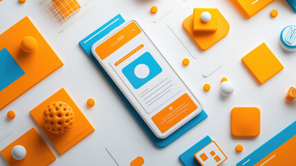 Modern user interface design template. Conceptual mobile phone screen mock-up for application interface. Orange blue white.