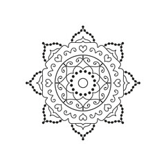 Decorative pattern mandala design. Easy Mandala Black and White Outline. Mandala for Coloring Pages