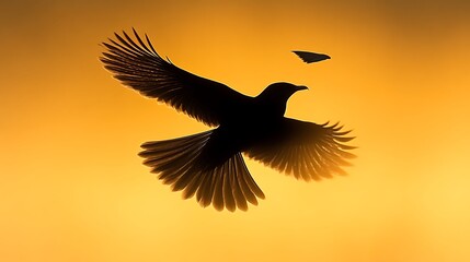 Majestic Bird Silhouette Soaring at Golden Sunset