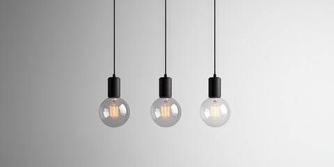 Hanging light bulbs on a clean white background, representing ideas, creativity, and minimalistic elegance, perfect for design and inspiration concepts.