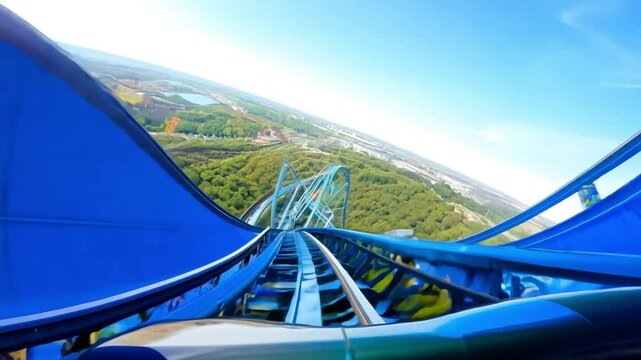 Horizontal video, roller coaster ride, first-person view
