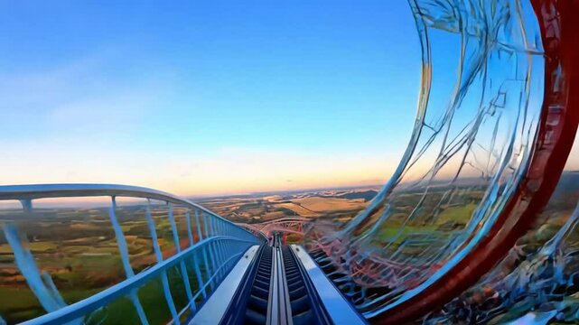Horizontal video, roller coaster ride, first-person view