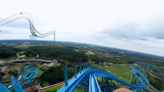 Horizontal video, roller coaster ride, first-person view