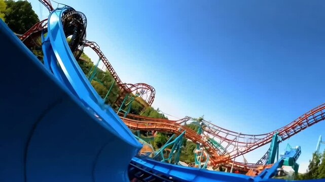 Horizontal video, roller coaster ride, first-person view