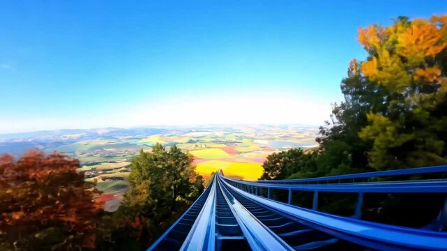 Horizontal video, roller coaster ride, first-person view