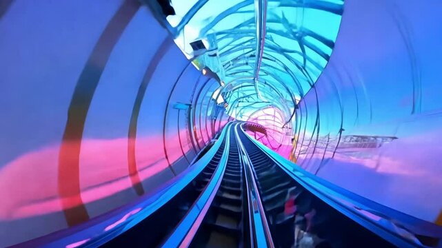 Horizontal video, roller coaster ride, first-person view