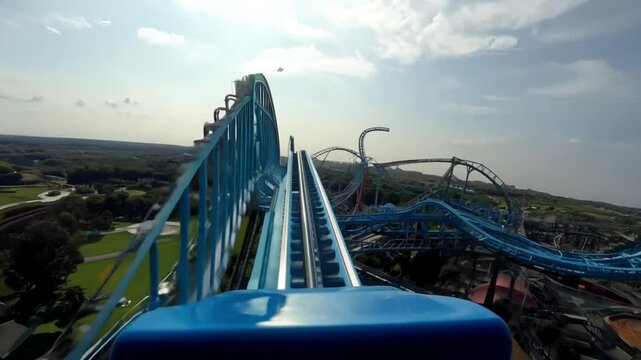 Horizontal video, roller coaster ride, first-person view