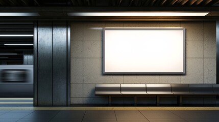 An empty subway station awaiting a vibrant ad campaign, showcasing a blank canvas on the wall, ready to capture attention.