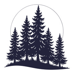 Obraz premium Winter Forest at Sunset with Pine Trees Serene Winter Landscape: Pines and Sunset Tranquil Sunset Over Snowy Pines