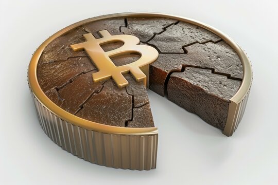 Golden bitcoin breaking apart, representing the concept of investment risk and the volatile nature of cryptocurrency