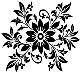 A  floral pattern on a white background. floral abstract background. Ornate black and white floral design for decorative use.