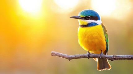 Obraz premium A colorful bird sitting on a branch in the sunlight