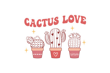Cactus Love, Retro Valentines Day Sublimation Design