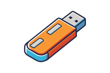Flash drive icon illustration in vibrant colors, symbolizing portable storage and data transfer with an orange and blue design