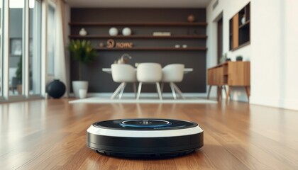 Modern Robotic Vacuum Cleaner in a Minimalist Living Room