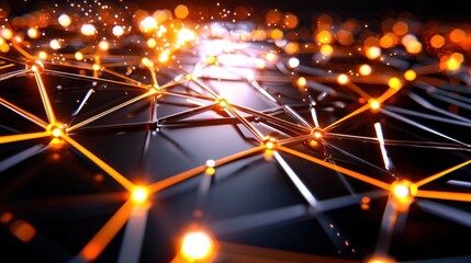 Close-up of dynamic network visualization futuristic data connectivity in digital environments