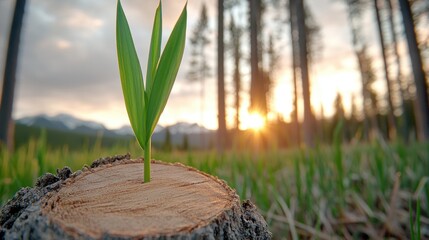 Obraz premium A small plant growing out of a tree stump in a forest