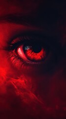 Naklejka premium A Single Crimson Eye Glowing Intensely In Darkness