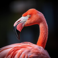 close up of a pink flamingo