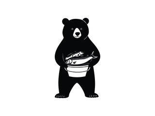 Bear Fishing Silhouettes: Wildlife Clipart for Creative Designs
