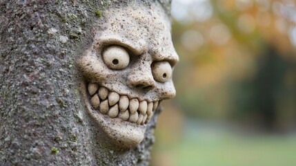 Obraz premium A close up of a skull on a tree trunk