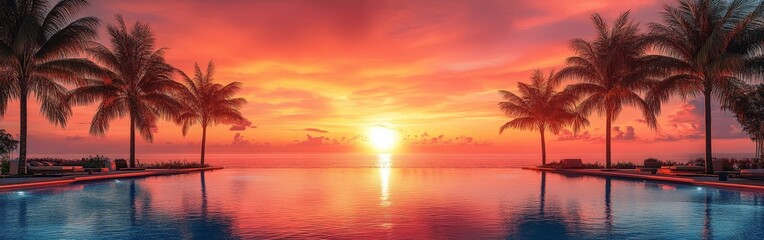 Fototapeta premium A vibrant Miami bay sunrise scene with sparkling water and warm hues, evoking tranquility and tropical elegance, perfect for travel promotions.