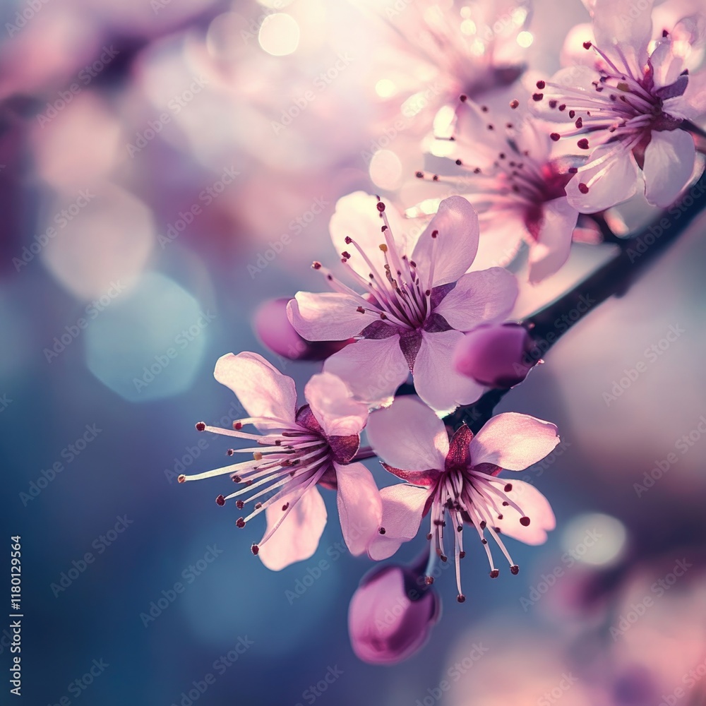 Poster close-up of a tree branch covered in colorful flowers