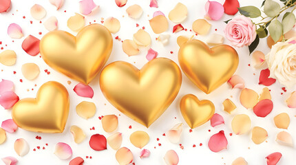 Valentine's Day golden heart space and the love concept on rose background