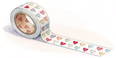 Watercolor Washi Tape with Heart Pattern for Valentine's Design V2