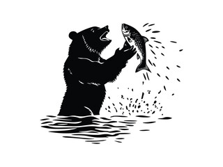 Bear Fishing Silhouettes: Wildlife Clipart for Creative Designs
