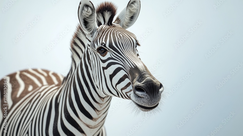 Poster A close-up view of a zebra's face, looking directly at the camera
