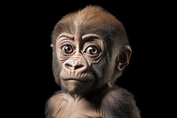 Fototapeta premium Close-up shot of a young gorilla's face, emphasizing its large eyes